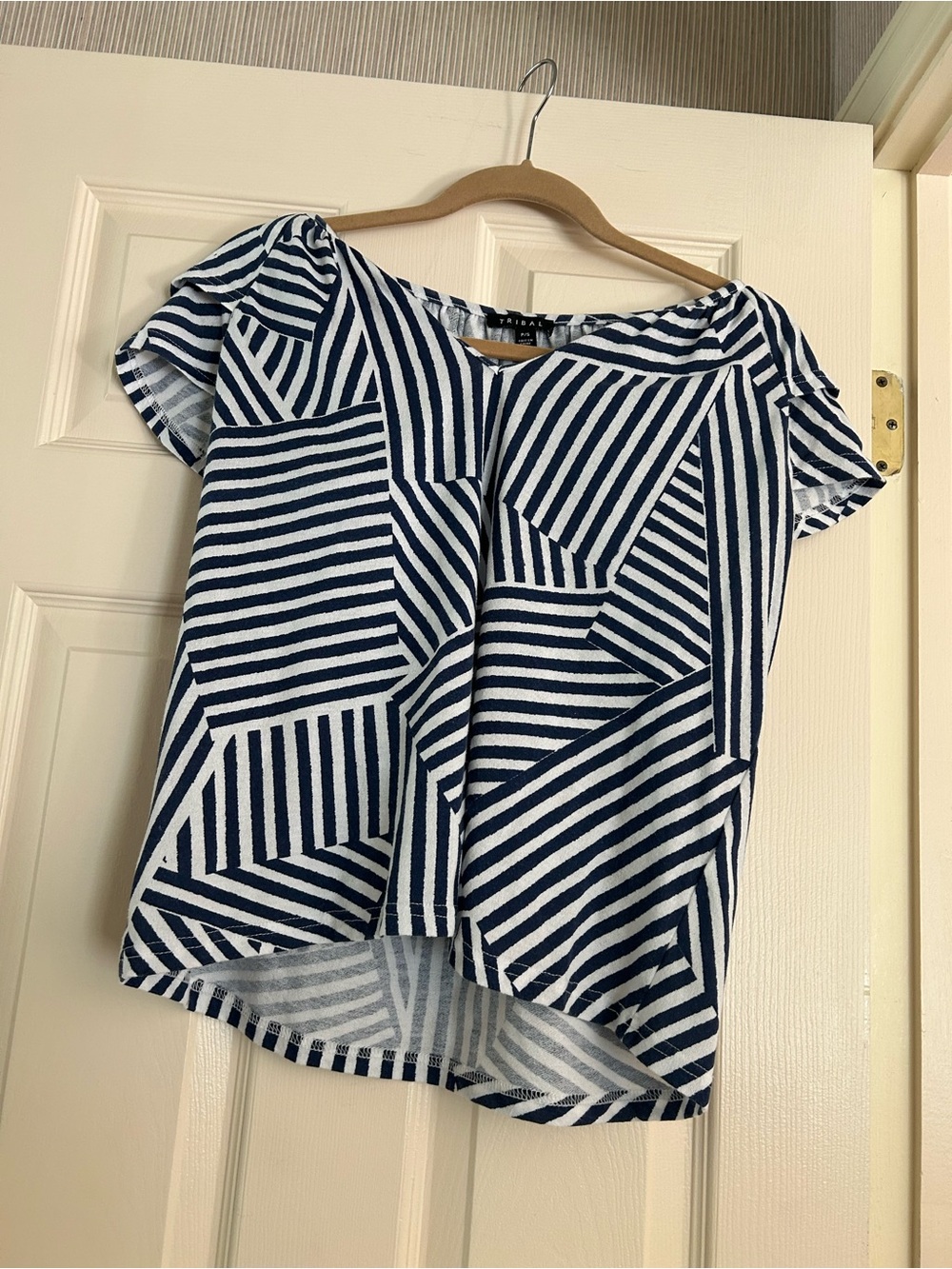 Tribal Navy and White Geometric Stripe Blouse